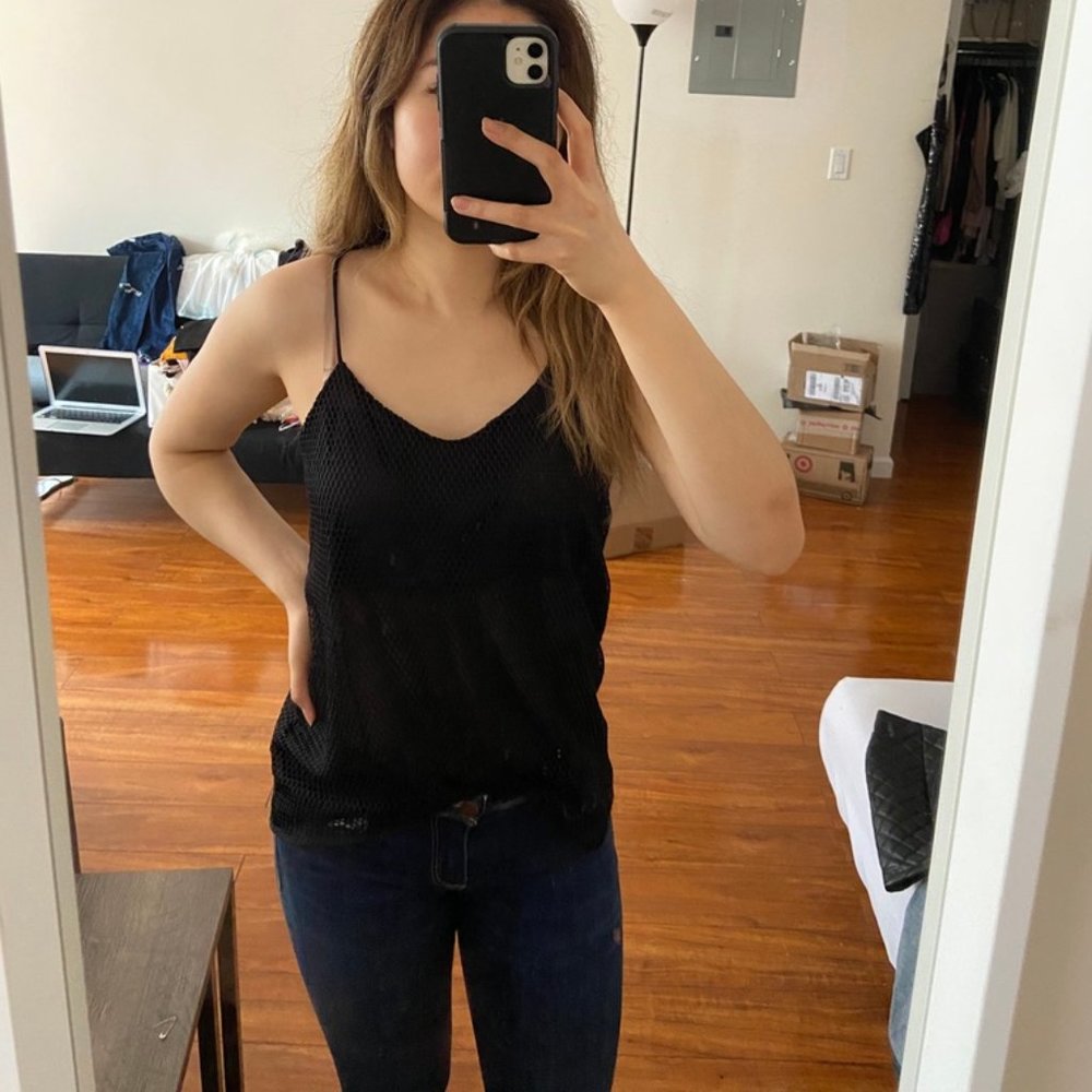Express Black V-neck Netted Tank Top